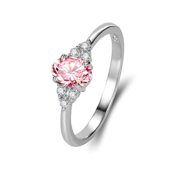 Sterling Silver Pink Zircon Stone Crystal Cocktail Ring - Picture 2 of 3